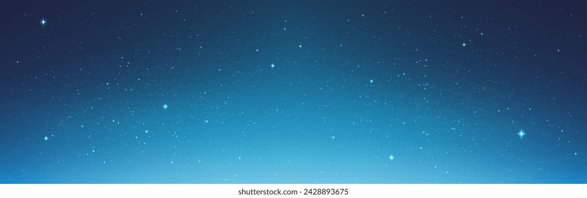 Night background. Wide sky with shining stars. Stardust universe. Beautiful sky texture for poster, brochure or website. Glowing aurora effect. Vector illustration.