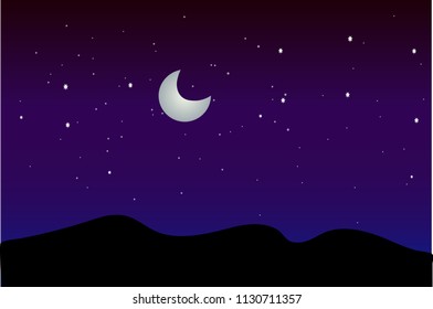 Night background,Half moon, stars and clouds on the dark night sky background