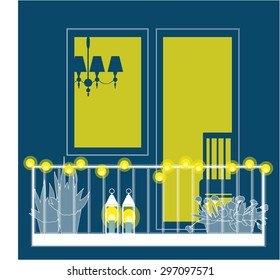 Night balcony.Vector illustration