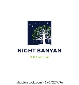 Night Banyan Tree Logo Vector Icon Illustration