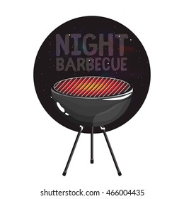 Night barbecue badge / icon with bbq grill. Barbecue invitation flyer