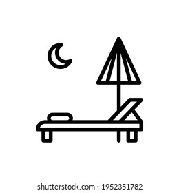 Night in Beach with chair logo icon sign vector illustration with outline style