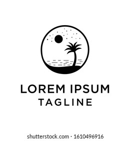 night beach with coconut tree logo design template