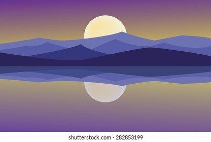Night beach and moon