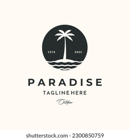 night beach palm tree vintage logo vector minimalist illustration design, dark night of beach club symbol design