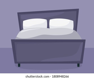 Night bedroom. Bed. Vector illustration in flat style.