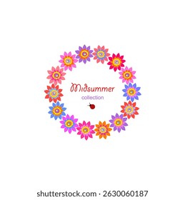 Night before Ivan Kupala. Flowers door decorative wreath collection with colorful daisy isolated on white background. Slavic midsummer holiday background. Part 2