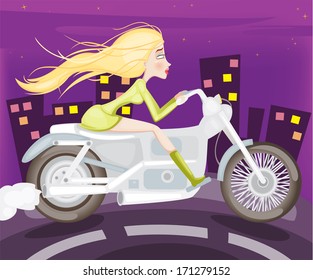 Night biker (vector cartoon)