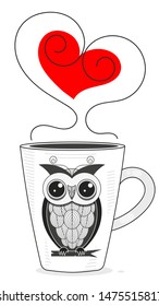 Night Bird Owl With Feathers On A Tree Branch Design For Greeting Card, Decorative Textile