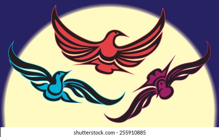 Night Birds flying in front of moon
