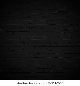 Night black brick wall illustration. Grunge blank stonework facade texture. Industrial building close up element, empty space. Vector minimal design template, background, decoration, layout, backdrop