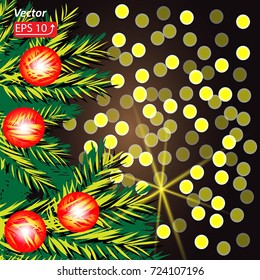 Night black golden background with a Christmas fir tree  vector illustration EPS 10