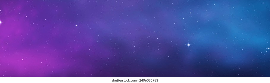 Night blue starry sky, purple galaxy background. Realistic starry sky with gradient. Milky way with shining stars. Night sky with light effect.