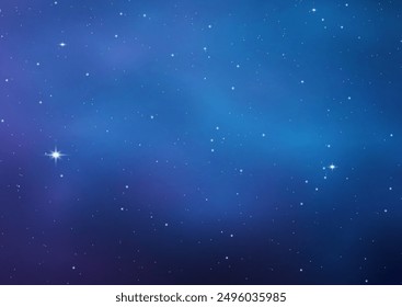 Cielo estrellado azul de la noche, fondo púrpura de la galaxia. Cielo estrellado realista con gradiente. Vía Láctea con estrellas brillantes. Cielo nocturno con efecto de luz.