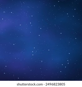 Night blue starry sky, purple galaxy background. Realistic starry sky with gradient. Milky way with shining stars. Night sky with light effect.