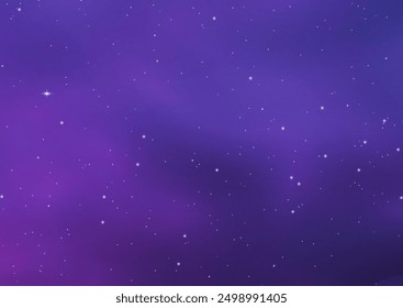 Night blue starry sky, purple galaxy background. Realistic starry sky with gradient. Milky way with shining stars. Night sky with light effect.