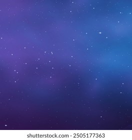 Night blue starry sky, purple galaxy background. Realistic starry sky with gradient. Milky way with shining stars. Night sky with light effect.