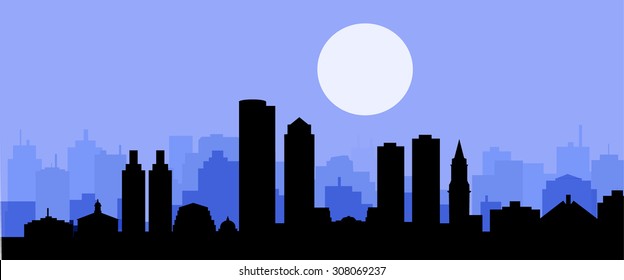 Night Boston City Skyline