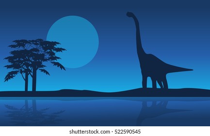 At night brachiosaurus scenery of silhouettes