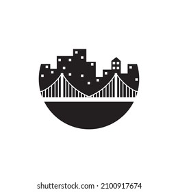 night bridge with cities view logo symbol icon vector graphic design illustration idea creative