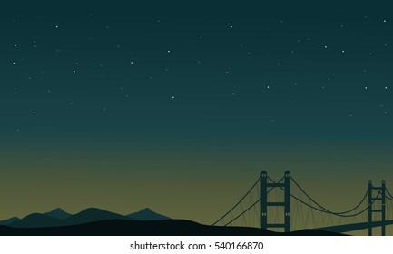 At night bridge scenery of silhouettes