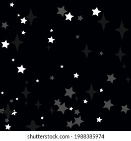 Night Bright Chaotic Print Sky Pattern. Holiday Grey Winter New Year Black Magic Composition. Gray Monochrome Stars White Cozy Background. Christmas Dark Mystery Textile Silver Design Pic.