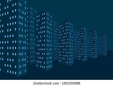 Night buildings in the night city. Dark houses against the dark sky. Vector illustration.