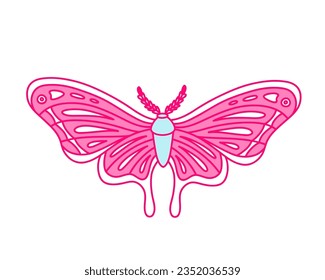 Night butterfly in blue and pink colors. Nostalgia for the 2000 years. Y2k style.