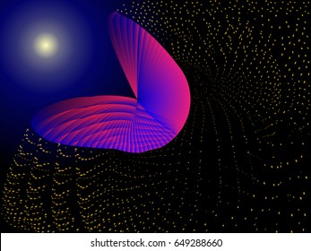 Night butterfly flying into the light. Purple. Vector