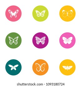 Night butterfly icons set. Flat set of 9 night butterfly vector icons for web isolated on white background