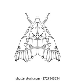 Night butterfly - stylized B&W hand drawn vector illustration isolated on white.