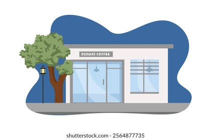 Night cafe house. Cafe exterior. Coffee house store. Business district. Coffee store. Cafe aesthetic.