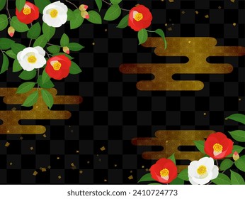 Night camellia and golden clouds Japanese background