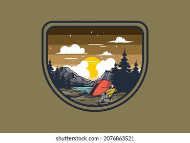 Night camp alone illustration drawing design
