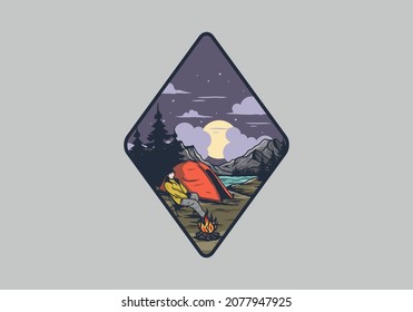 Night camp alone illustration drawing design