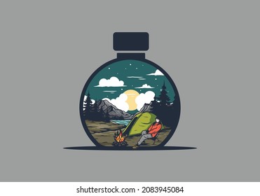 Night camp alone illustration drawing design