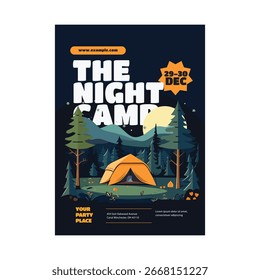 Night camp flyer poster template design