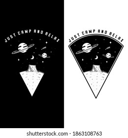 Diseño de vectores de iluminación de Campamento Nocturno, diseño de plantillas de distintivos de logotipos al aire libre