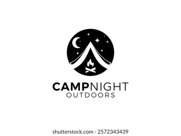 night camp logo. campfire, forest, travel, adventure, camping symbols vector design