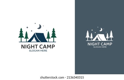 Night camp logo design. Camping symbol with nature forest concept and pine tree icon.  Explore the nature wild
