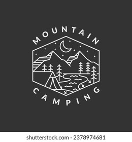 night camp mountain badge vector illustration. mountain and tent monoline or line art style. design can be for T-shirts, sticker, printing needs