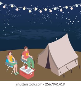 A night camp is an outdoor activity that involves staying overnight in a protective shelter, such as a tent, in a natural environment.