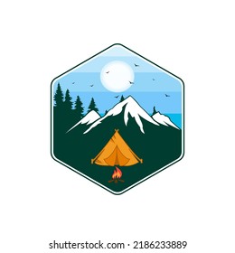 Night camp vector logo, outdoor premium logo vector