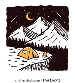 Night camp wild vector illustration