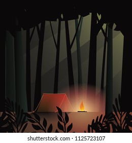 Night Campfire Tent In The Forest