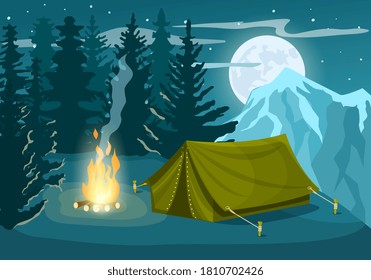 Night Campground Vector Tent Campfire Night Stock Vector (Royalty Free ...