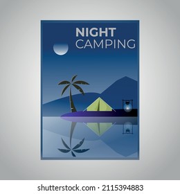 night camping background poster vector illustration design,Picnic on river beach