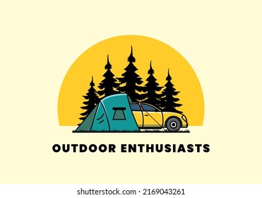 Night camping with car illustration design