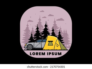 Night camping with car illustration design