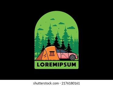 Night camping with car illustration design